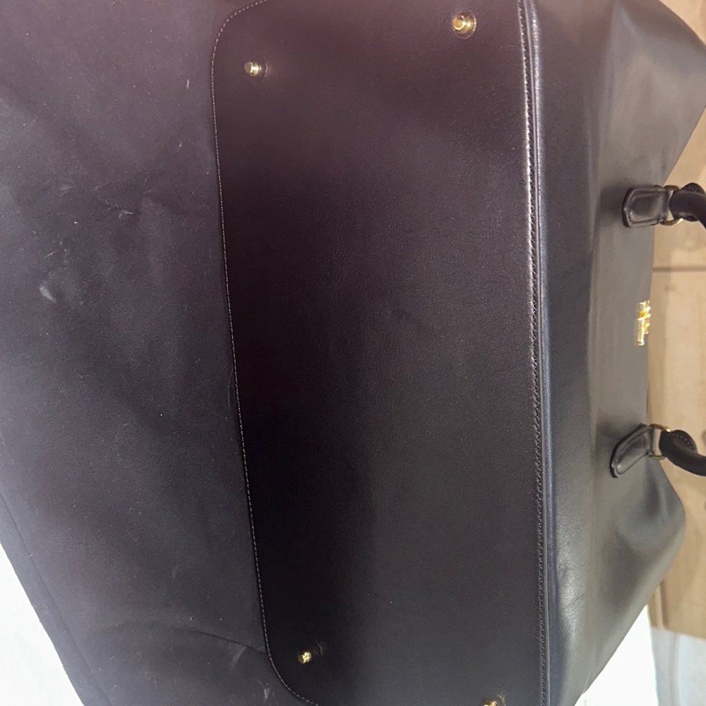 Ralph Lauren Black Leather Tote with Gold Accents - Picture 8 of 9